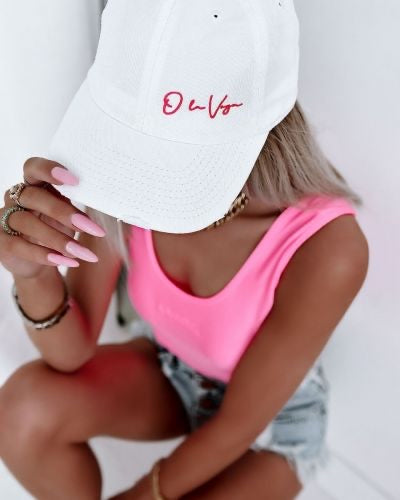 Capri OLAVOGA RIPPED white - neon pink logo